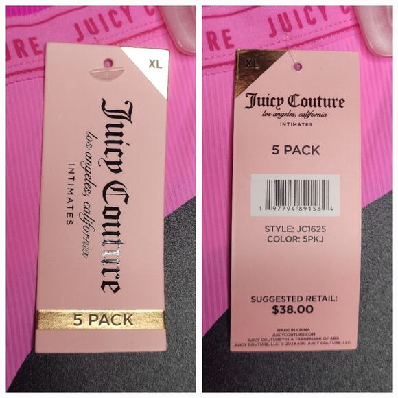 Juicy Couture 5 Pack Petal Pink Barbie Pink Bright Solid Thong Set Size XL NWT - Picture 8 of 8